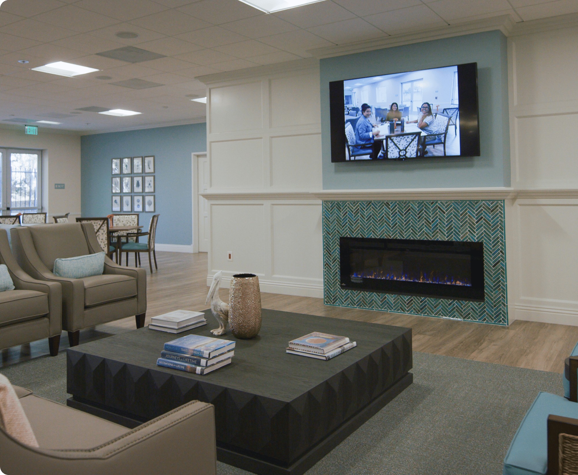 Recreational lounge with TV at San Marcos Senior Center